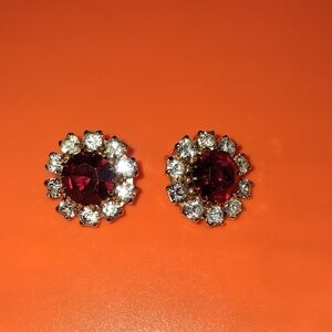 Source Unknown Ruby Red and Silver Stud Earrings